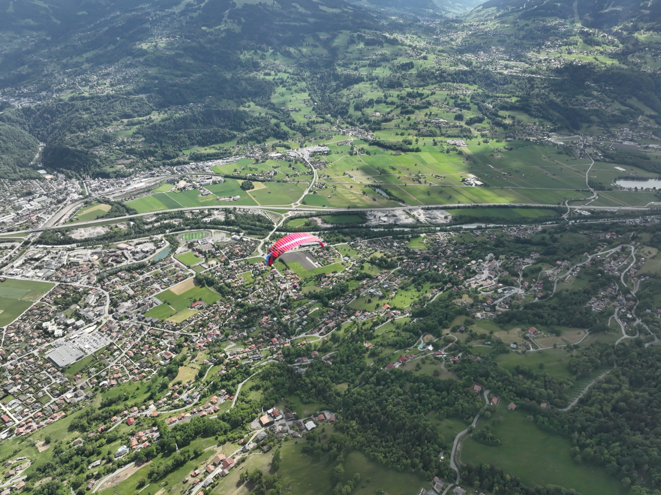 Paraglider over the Chamonix valley, French Alps