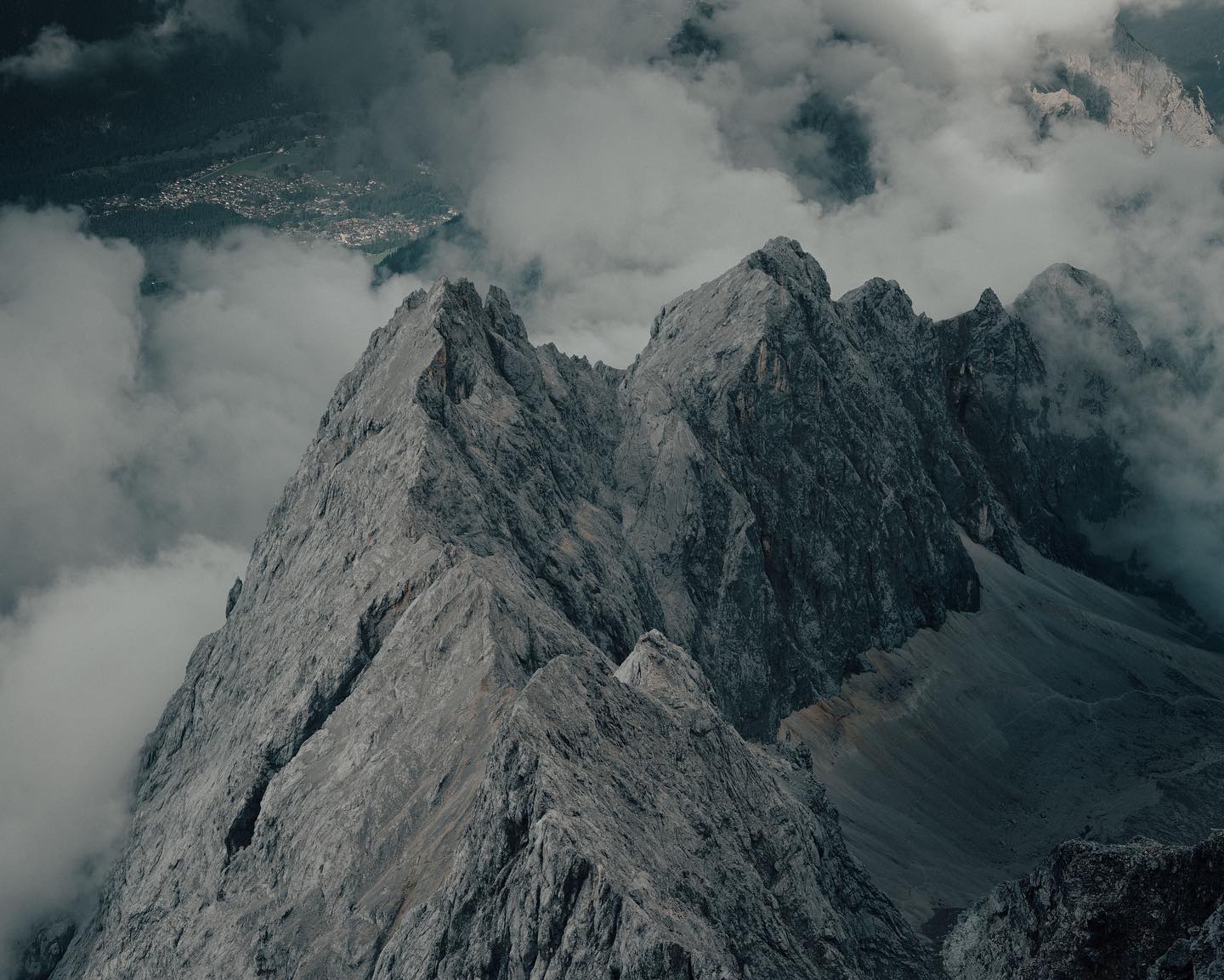 Jagged ridgeline above the valley, Zugspitze